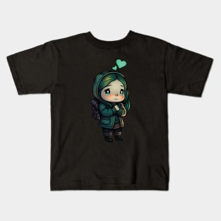 Cute Anime Chibi Girl with Hearts Kids T-Shirt